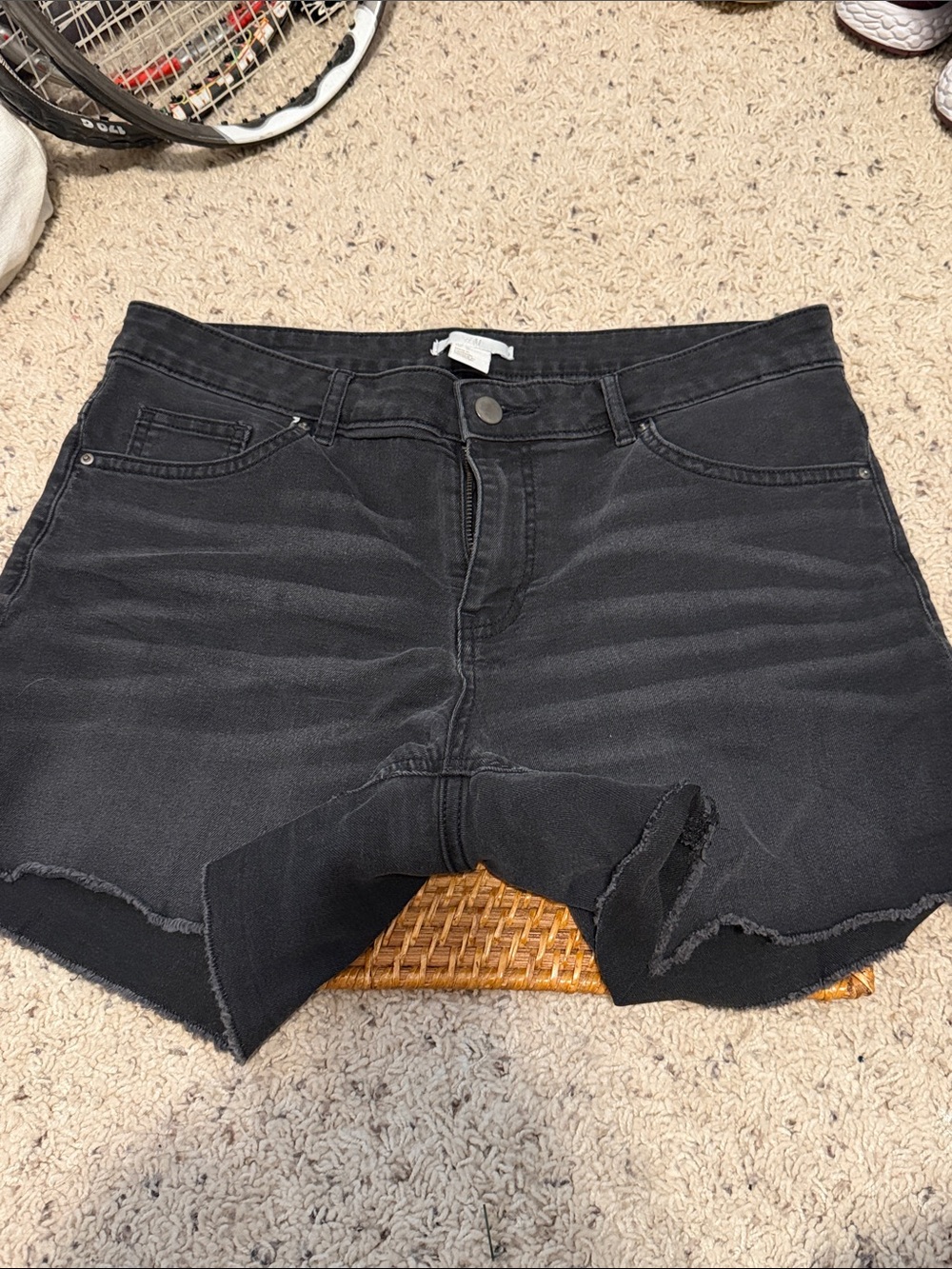 H&M Black High-Rise Raw Hem Jean Shorts